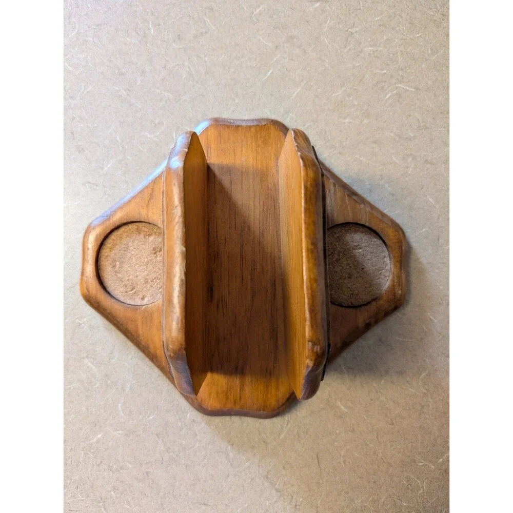 Vintage Wood Napkin Holder with Gemco Salt & Pepper Shakers MCM Cottagecore